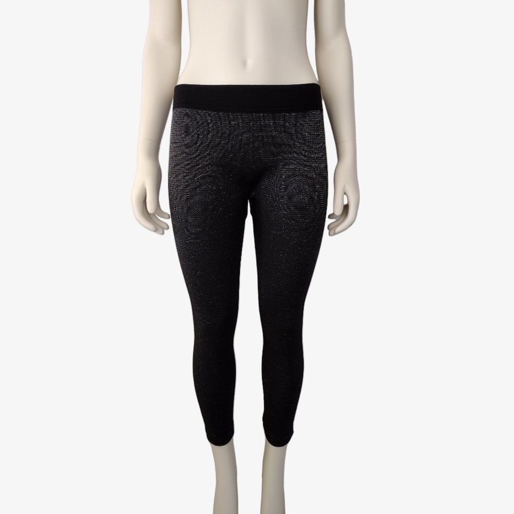 Under Control Black and Silver Metallic Shimmering Fleece Lined Leggings